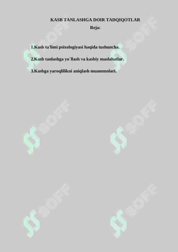 KASB TANLASHGA DOIR TADQIQOTLAR