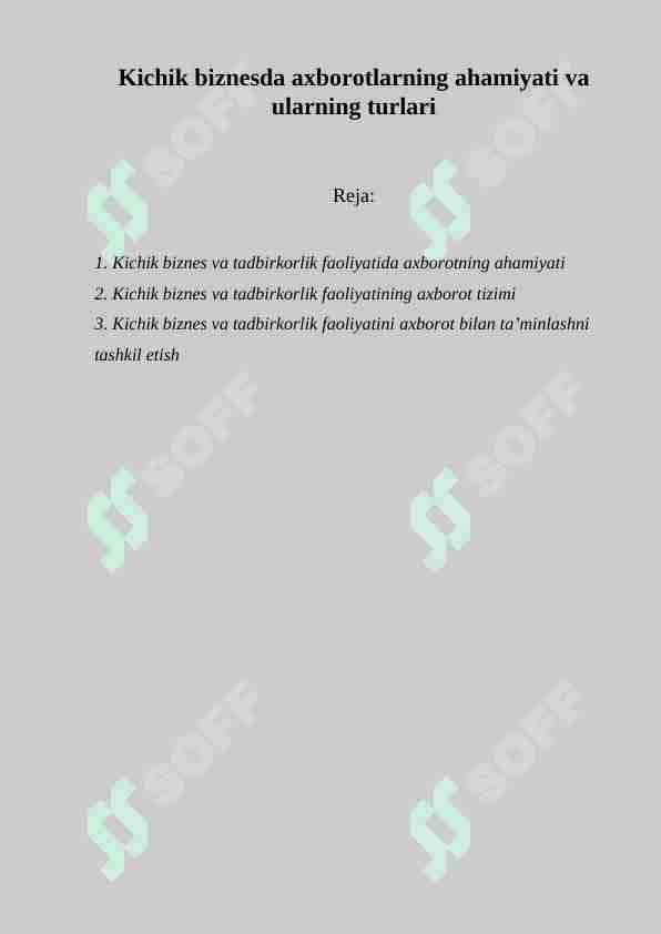 Kichik biznesda axborotlarning ahamiyati va ularning turlari