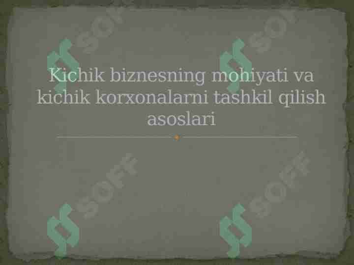Kichik biznesning mohiyati va kichik korxonalarni tashkil qilish asoslari