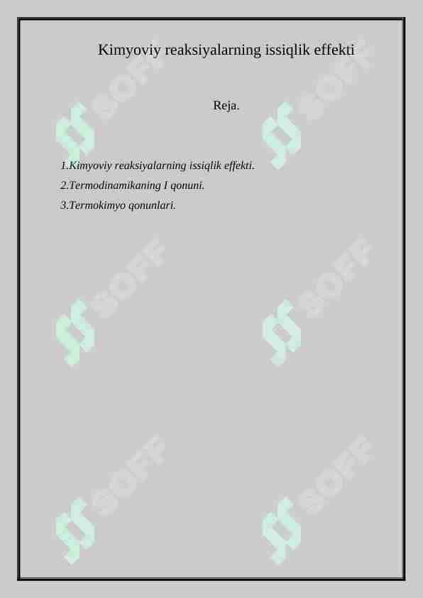Kimyoviy reaksiyalarning issiqlik effekti (termokimyo)