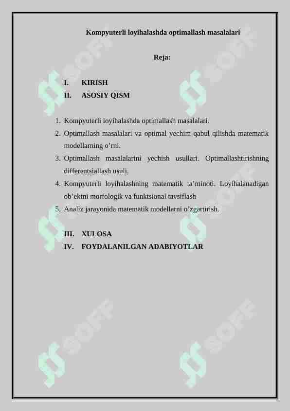 Kompyuterli loyihalashda optimallash masalalari