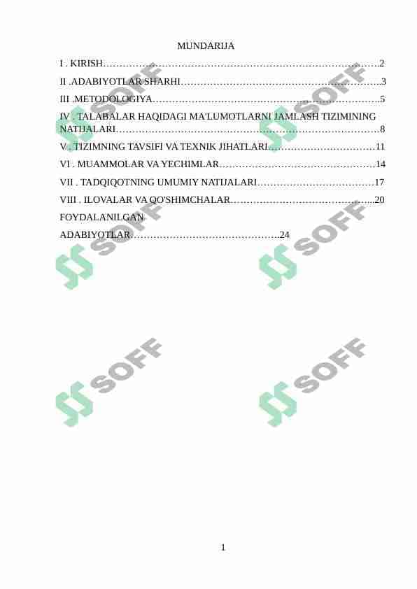 Talabalar ma'lumotlarni jamlovchi tizm