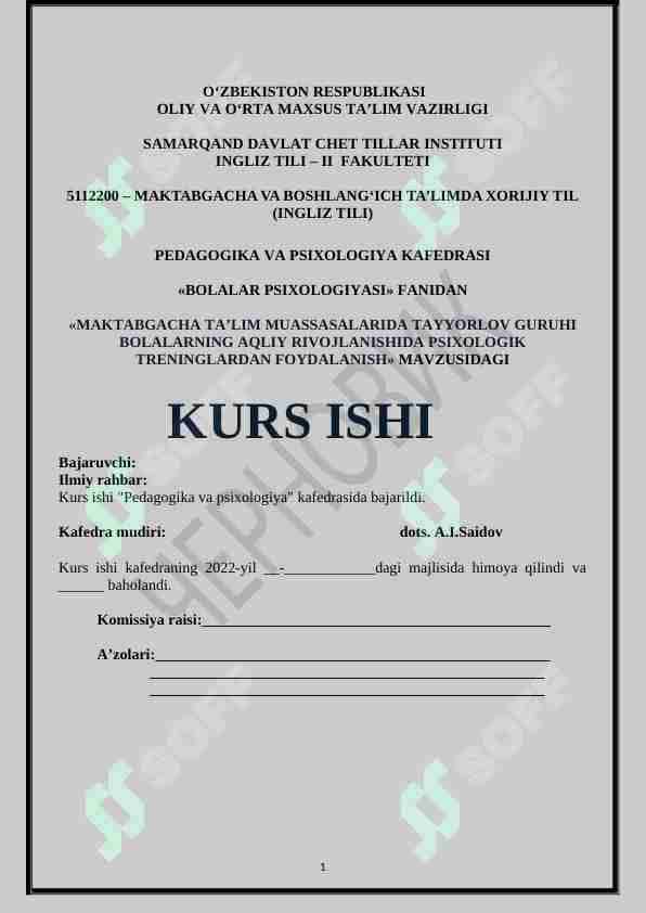 MAKTABGACHA TA’LIM MUASSASALARIDA TAYYORLOV GURUHI BOLALARNING AQLIY RIVOJLANISHIDA PSIXOLOGIK TRENINGLARDAN FOYDALANISH