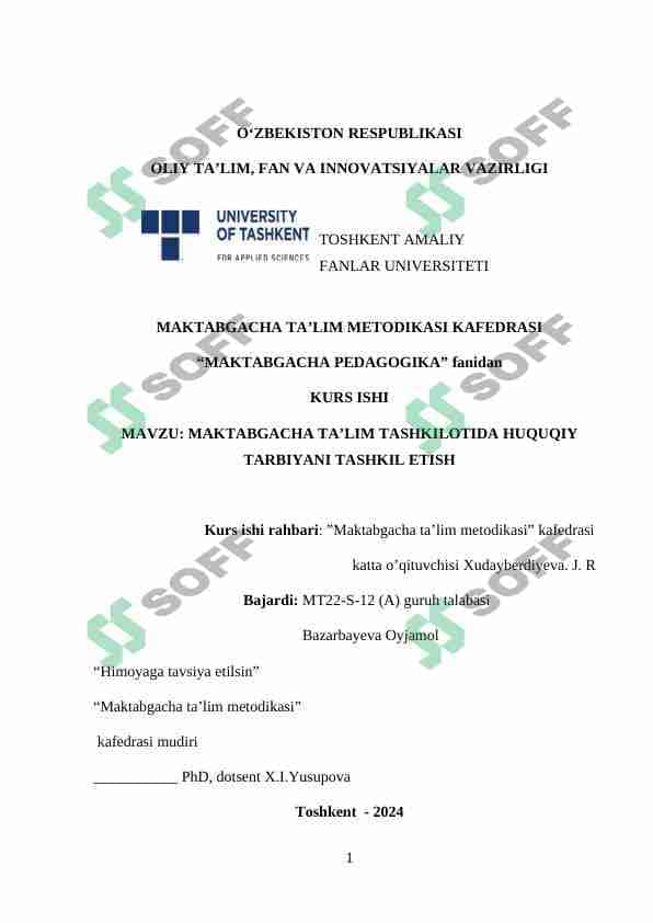 Maktabgacha ta'lim tashkilotida huquqiy tarbiya