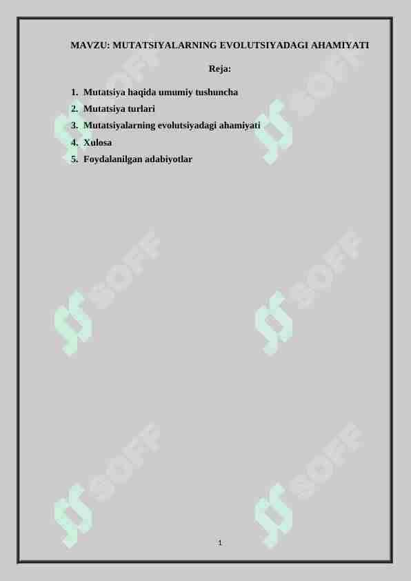 MUTATSIYALARNING EVOLUTSIYADAGI AHAMIYATI