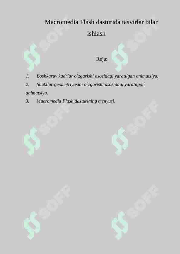 Macromedia Flash dasturida tasvirlar bilan ishlash