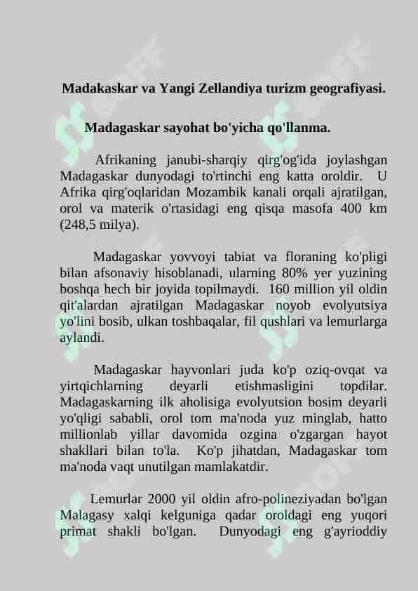 Madakaskar va Yangi Zellandiya turizm geografiyasi.