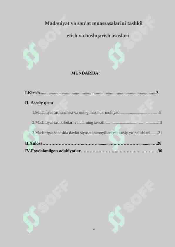 Madaniyat va san'at muassasalarini tashkil etish va boshqarish asoslari