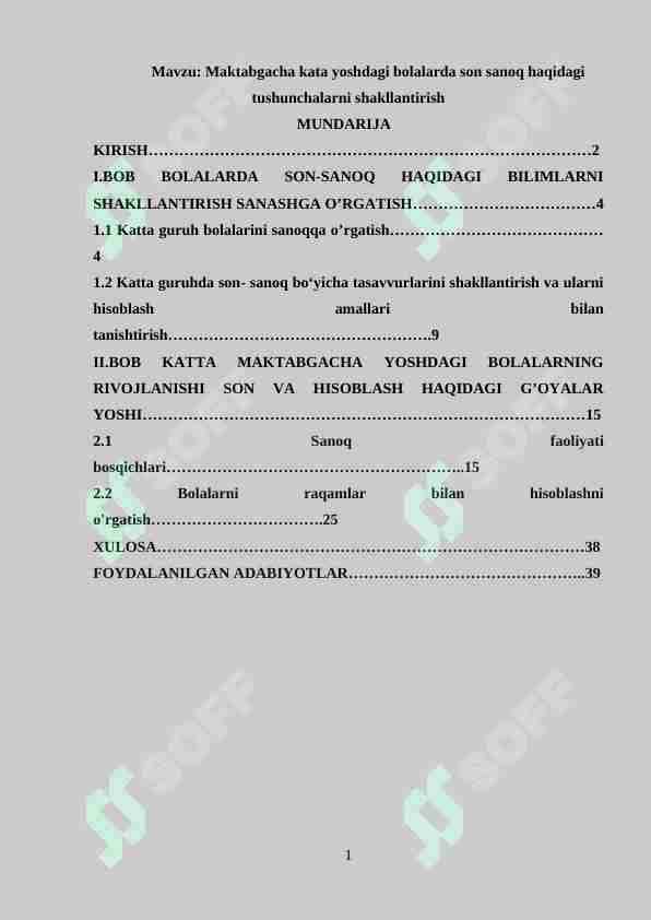 Maktabgacha kata yoshdagi bolalarda son sanoq haqidagi tushunchalarni shakllantirish