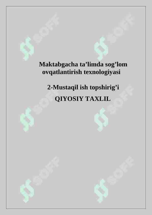 Maktabgacha ta’limda sog’lom ovqatlantirish texnologiyasi