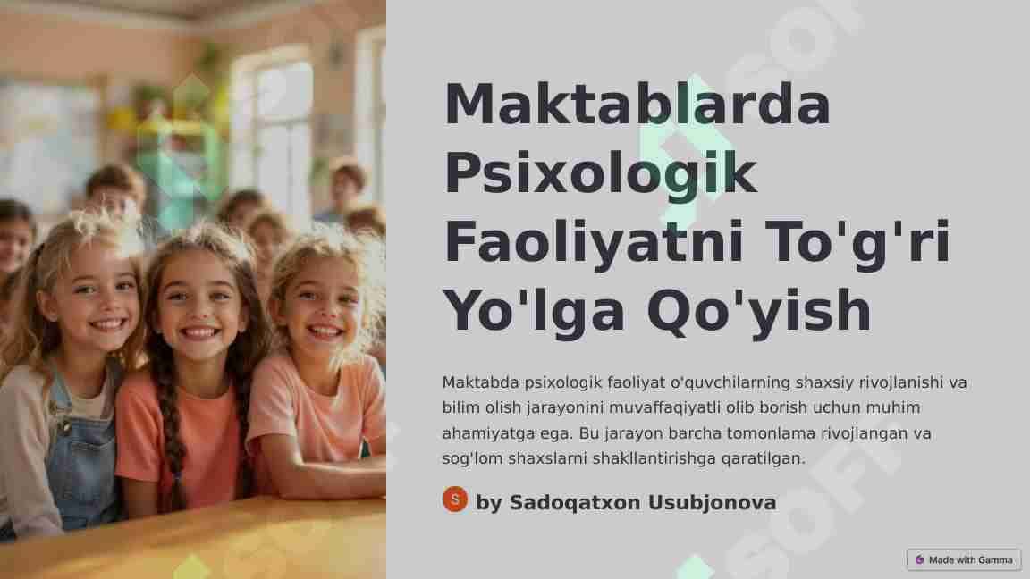Maktablarda Psixologik Faoliyatni Toʼgʼri Yolga Qoyish