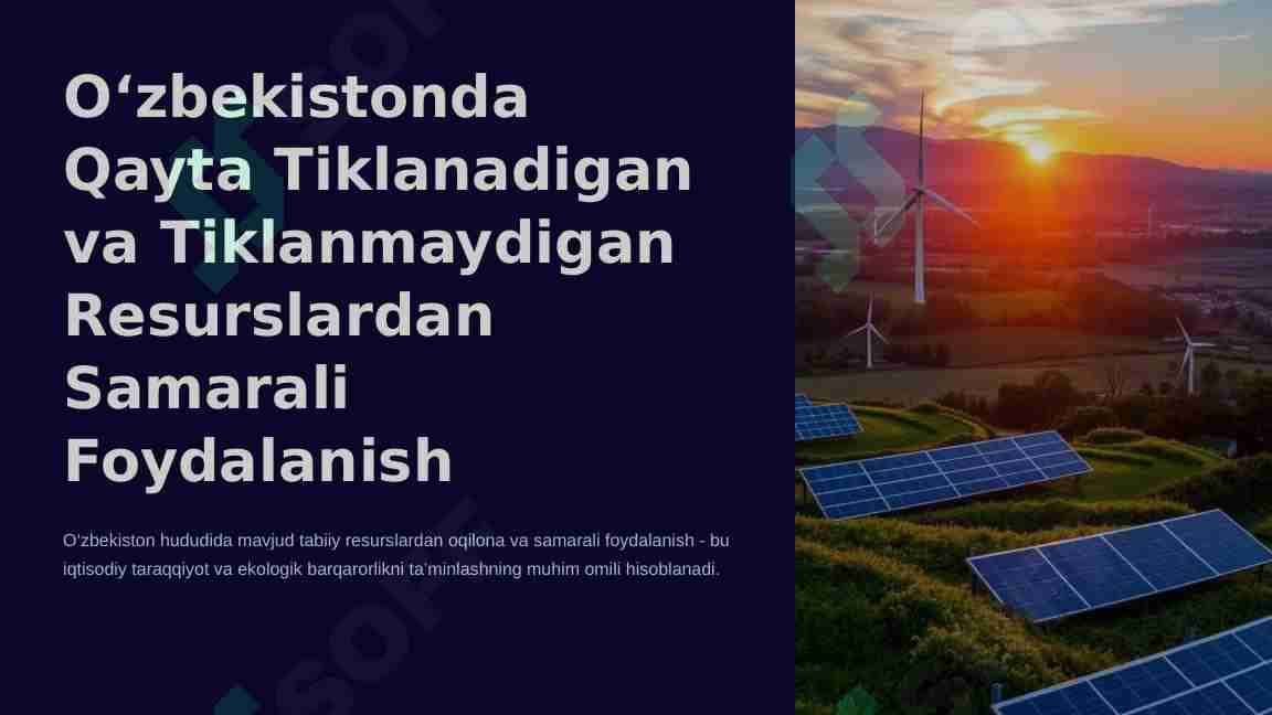 Mamlakatimiz hududida mavjud qayta tiklanadigan va tiklanmaydigan resurslardan samarali foydalanish bo‘yicha islohotlar