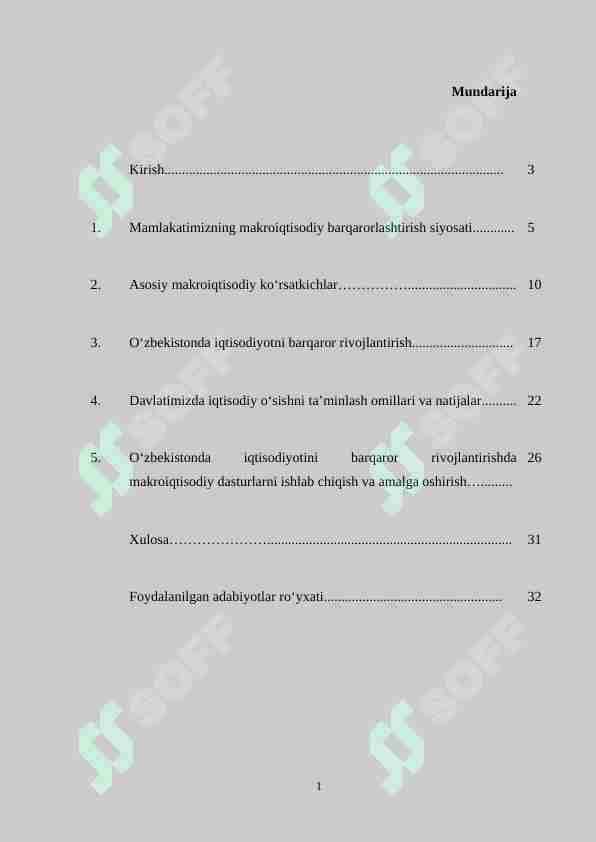 Mamlakatimizning makroiqtisodiy barqarorlashtirish siyosati