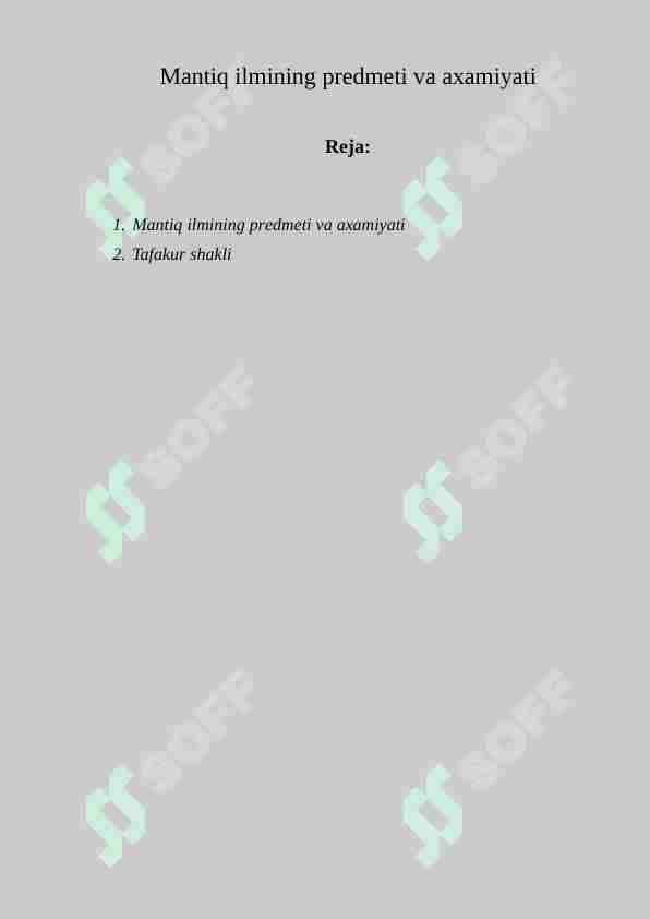 Mantiq ilmining prеdmеti vа ахаmiyati