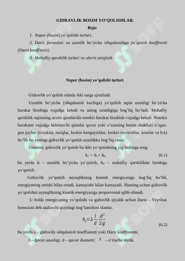 Gidrаvlik bоsim yo’qоlishlаr