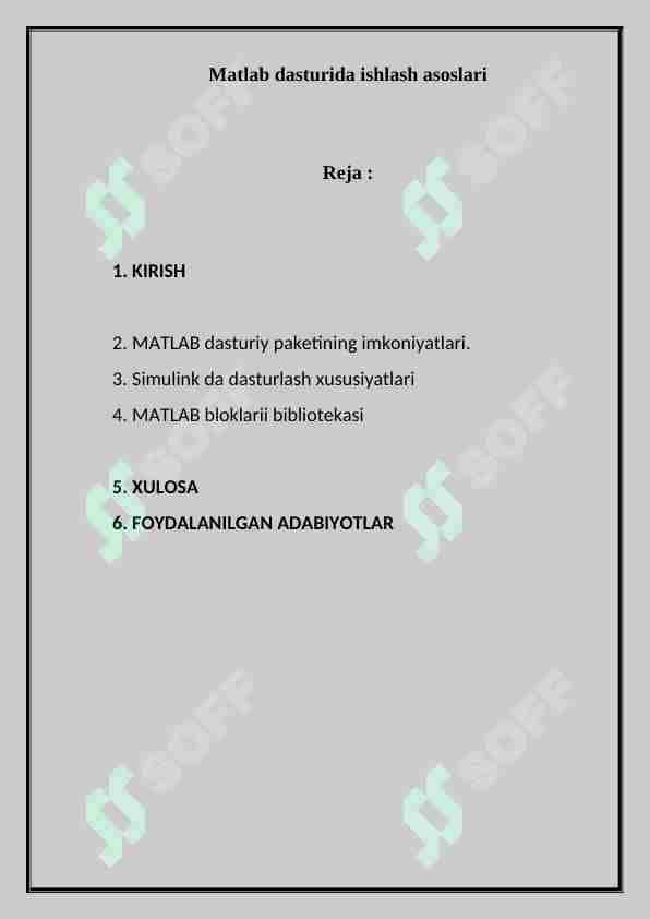 Matlab dasturida ishlash asoslari