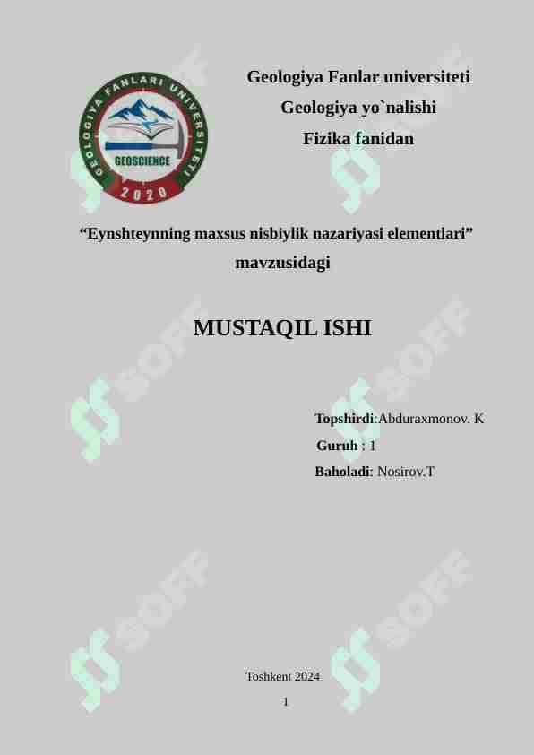Eynshteynning maxsus nisbiylik nazariyasi elementlari”