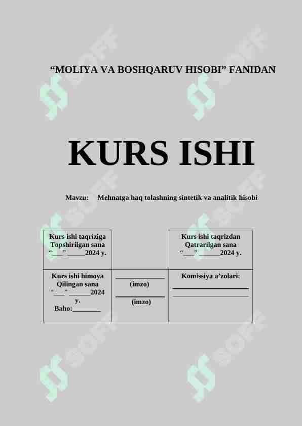 Mehnatga haq tolashning sintetik va analitik hisobi