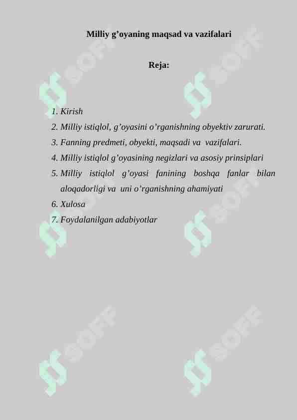 Milliy g’oyaning maqsad va vazifalari