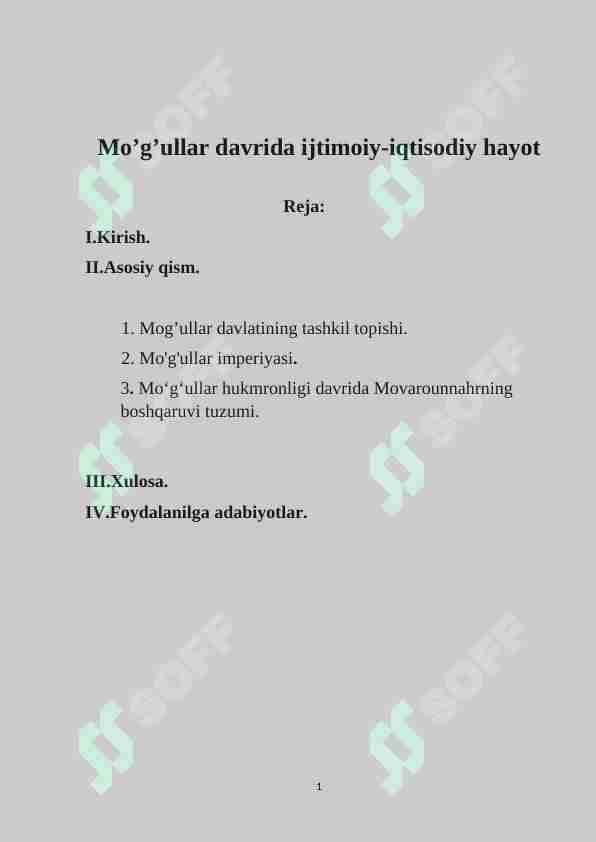 Mo’g’ullar davrida ijtimoiy-iqtisodiy hayot