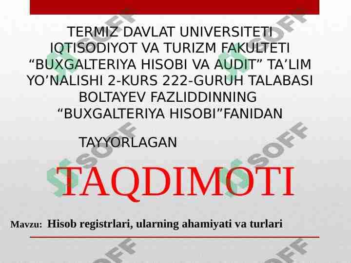 Hisob registrlari, ularning ahamiyati va turlari