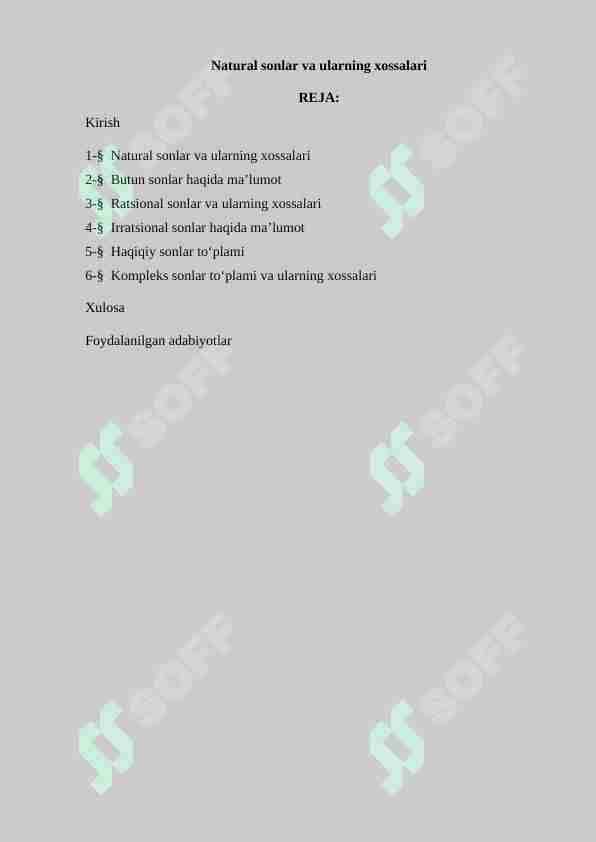 Natural sonlar va ularning xossalari