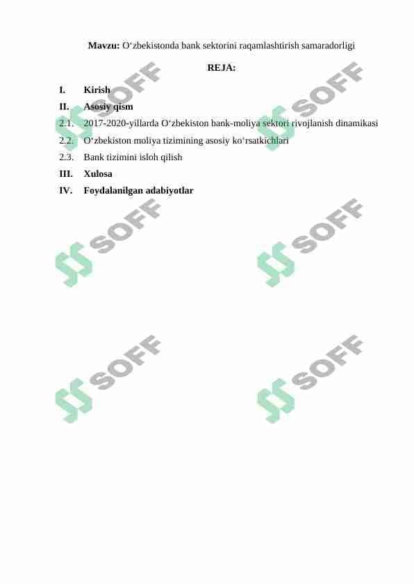 Oʻzbekistonda bank sektorini raqamlashtirish samaradorligi