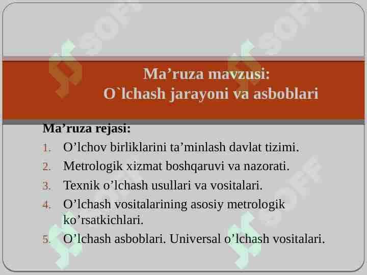O`lchash jarayoni va asboblari