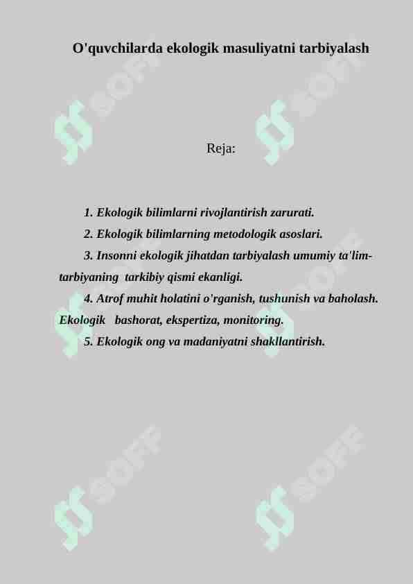 O'quvchilarda ekologik masuliyatni tarbiyalash