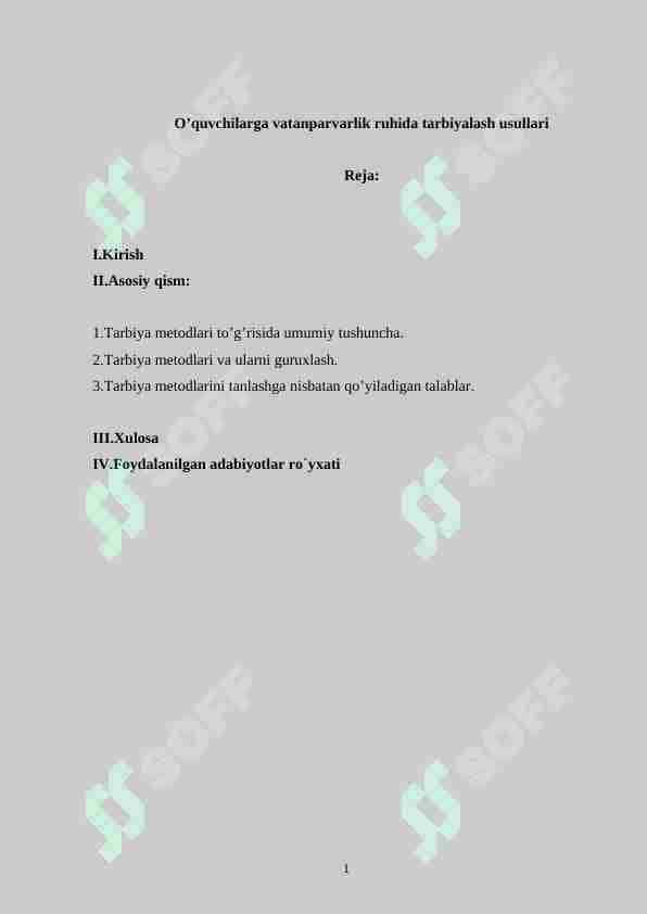 O’quvchilarga vatanparvarlik ruhida tarbiyalash usullari