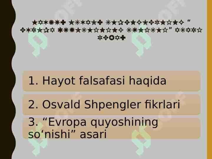 Osvald Shpenglerning “ Evropa quyoshining sunishi” asari