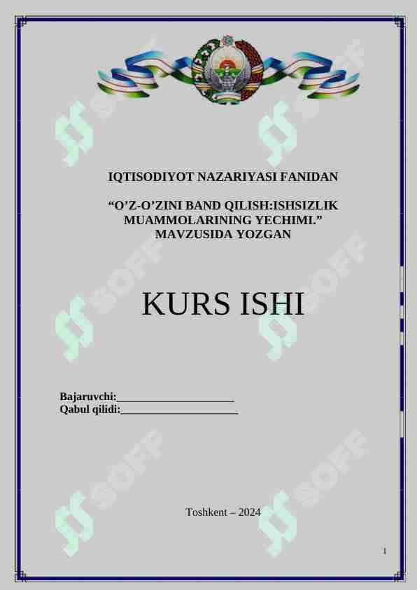 O’z-o’zini band qilish ishsizlik muammolarining yechimi