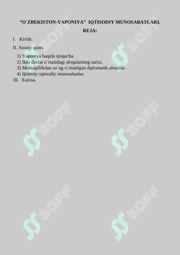 O'zbekiston Yaponiya iqtisodiy munosabatlari