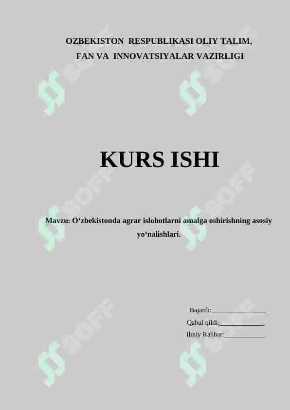 O‘zbekistonda agrar islohotlarni amalga oshirishning asosiy yo‘nalishlari