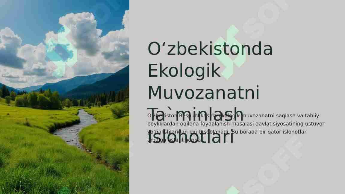 O‘zbekistonda amalga oshirilayotgan ekologik muvozanatni ta`minlash doirasida amalga oshirilayotgan islohotlarning asosiy bosqichlari va yo‘nalishlari