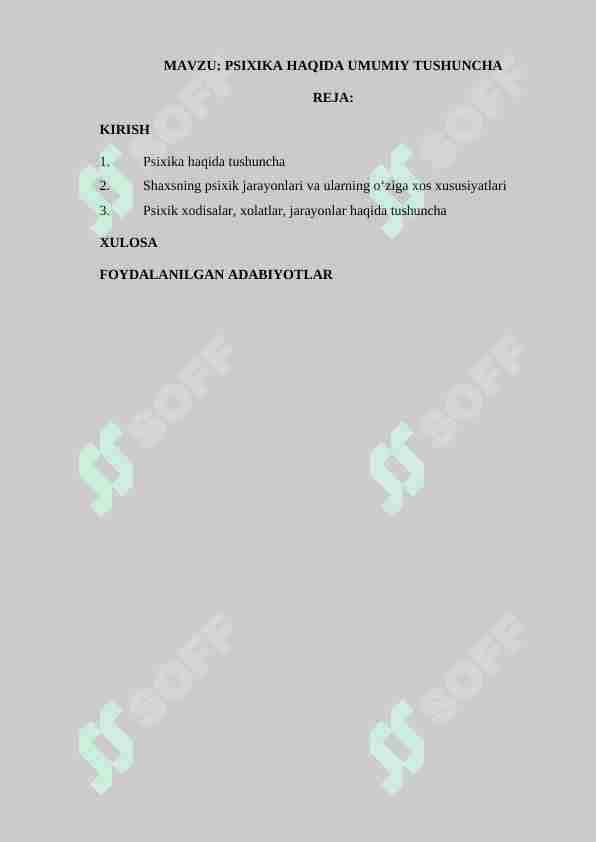 PSIXIKA HAQIDA UMUMIY TUSHUNCHA