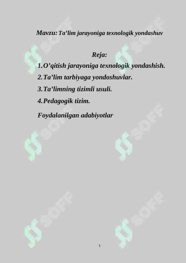 Ta’lim jarayoniga texnologik yondashuv