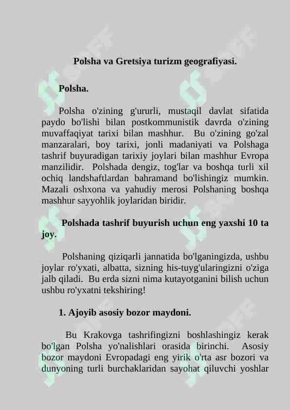 Polsha va Gretsiya turizm geografiyasi.