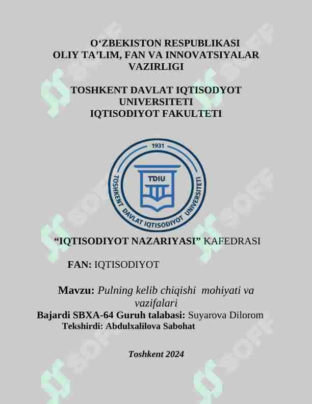 Pulning kelib chiqishi mohiyati va vazifalari