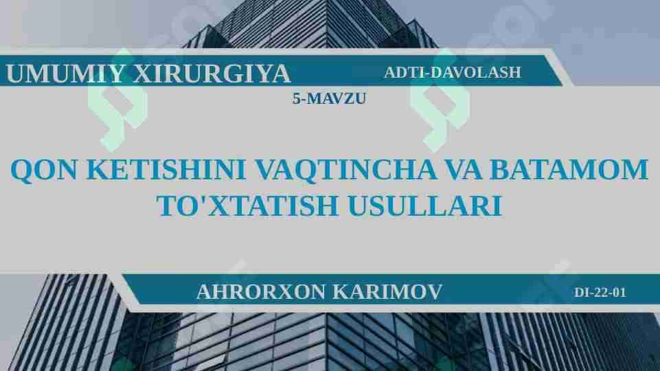 QON KETISHINI VAQTINCHA VA BATAMOM TO'XTATISH USULLARI
