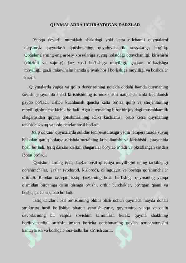 QUYMALARDA UCHRAYDIGAN DARZLAR