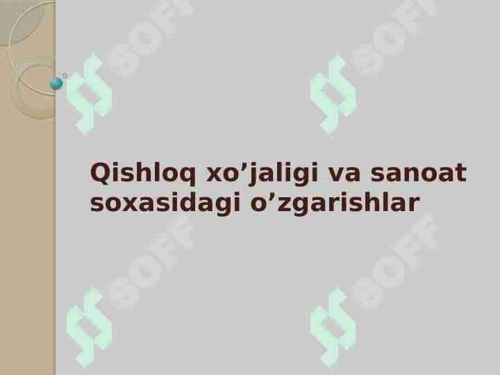 Qishloq xo’jaligi va sanoat soxasidagi o’zgarishlar