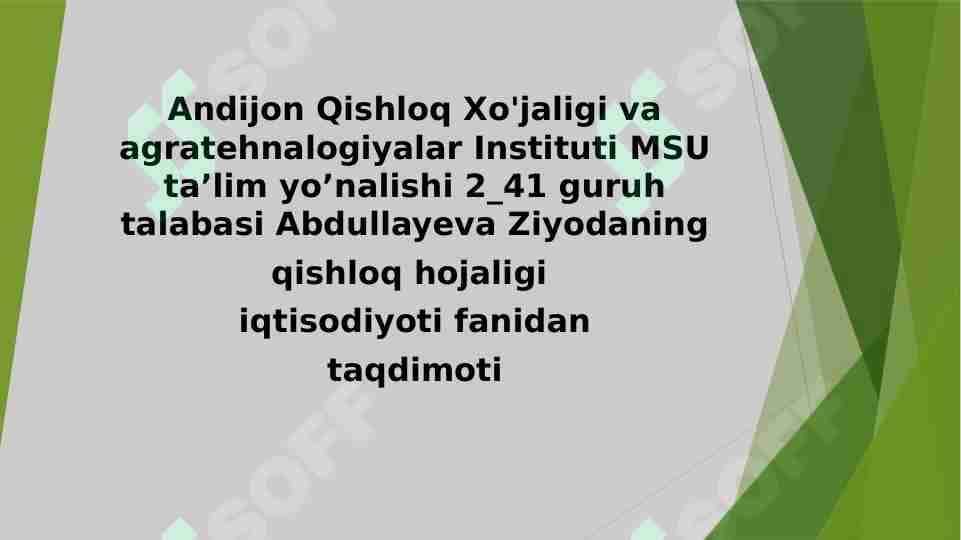 Qishloq xo'jaligining respublika ijtimoiy iqtisodiyotida tutgan o'rni