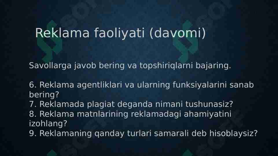 Reklama faoliyati (davomi)