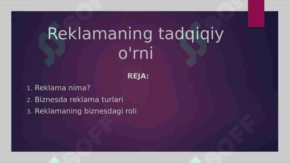 Reklamaning tadqiqiy o'rni