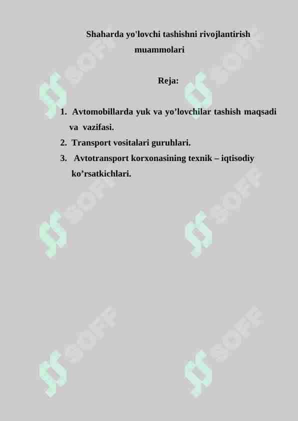 Shaharda yo'lovchi tashishni rivojlantirish muammolari