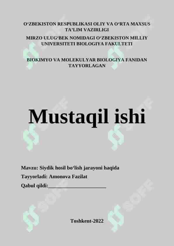 Siydik hosil boʻlish jarayoni haqida