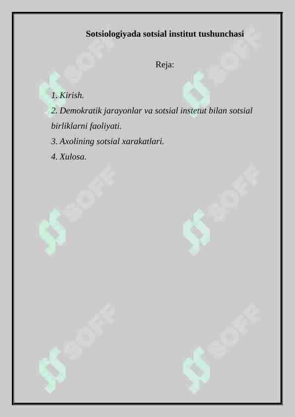 Sotsiologiyada sotsial institut tushunchasi