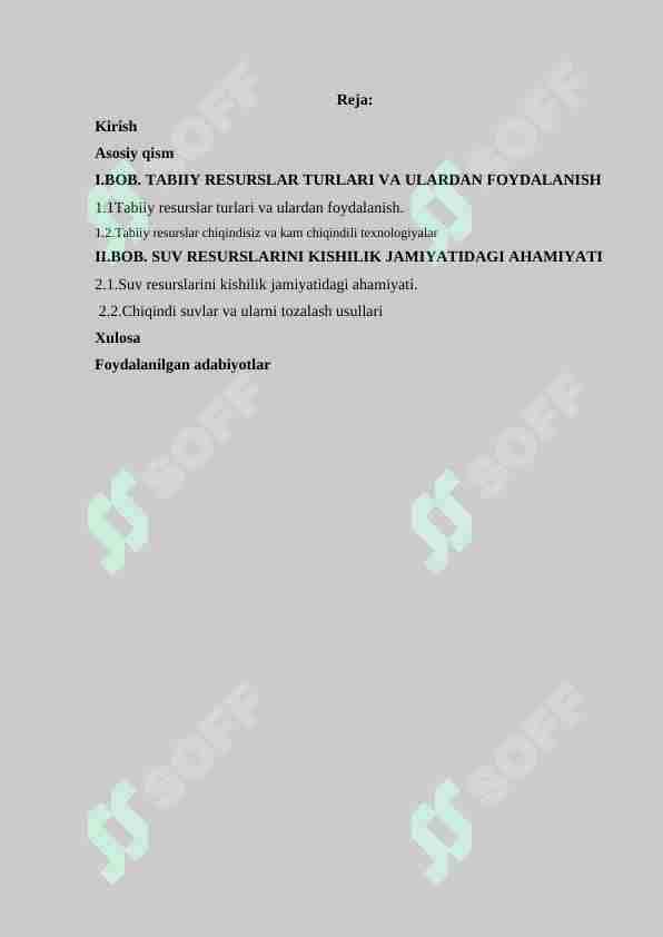 Tabiiy resurslar va ulardan oqilona foydalanish