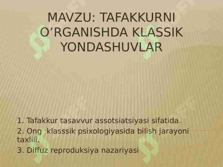 Tafakkurni o’rganishda klassik yondashuvlar